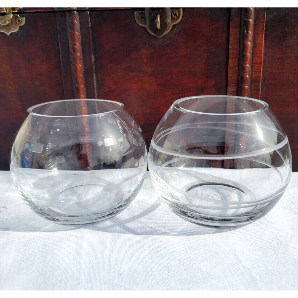 2 Mikasa Encore Votive Candle Holders 2.5" artistic style cut glass vtg design